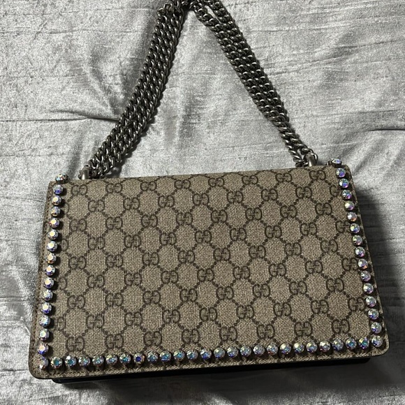Gucci Authentic Dionysus GG Supreme Brown Crystals Suede Inside - Picture 4 of 5
